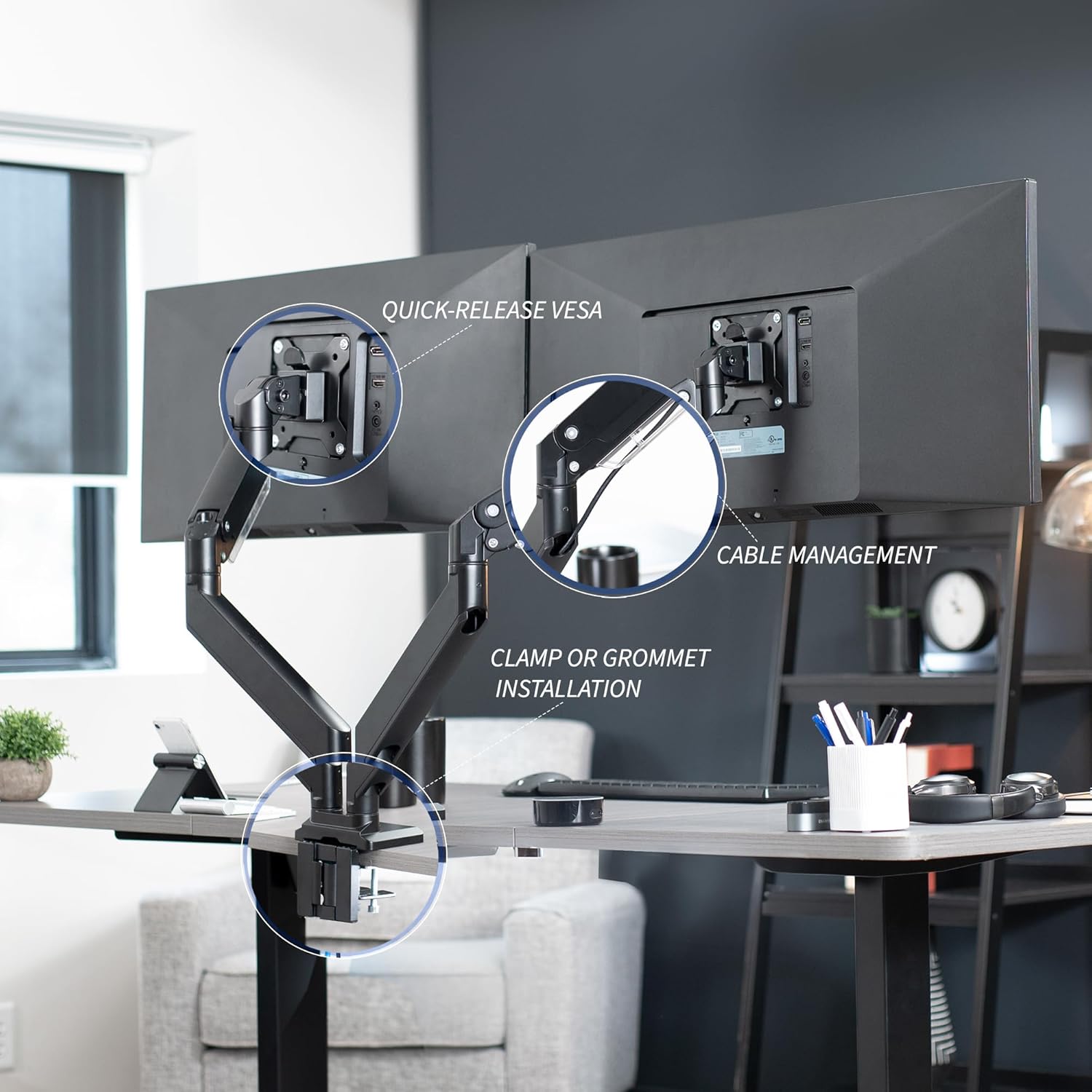 VIVO Premium Aluminum Heavy Duty Arms, Fits 2 Ultrawide Monitors up to 38 inches, Widescreen Dual Monitor Desk Mount with Instant Pneumatic Spring Height Adjustment VESA Stand, STAND-V102G2