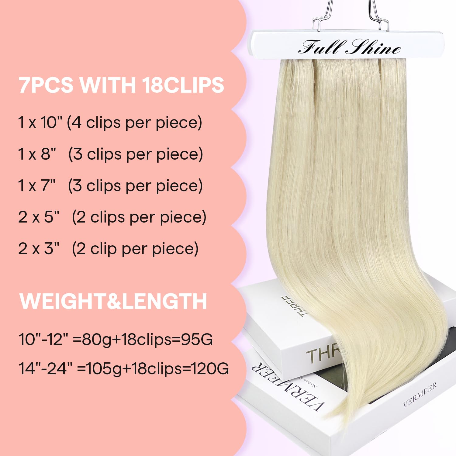 Full Shine Blonde Human Hair Clip in Extensions, 10 Inch Invisible Double Weft for Women, Silky Straight for Short Hair 7Pcs 95g
