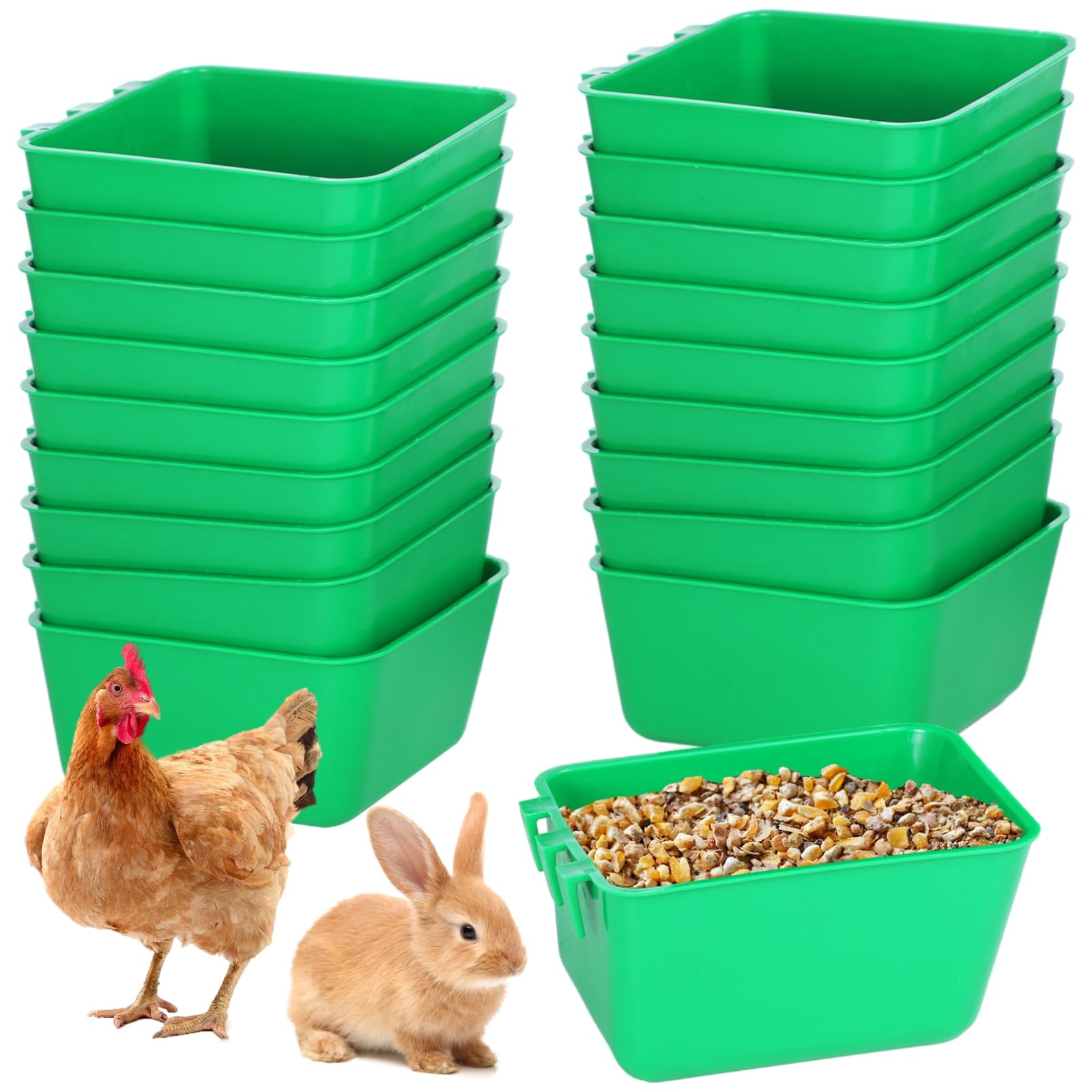 Mangiatoie in plastica da appendere, 473 ml, per pollo, piccione, pappagallo, coniglio e piccoli animali domestici, set da 20