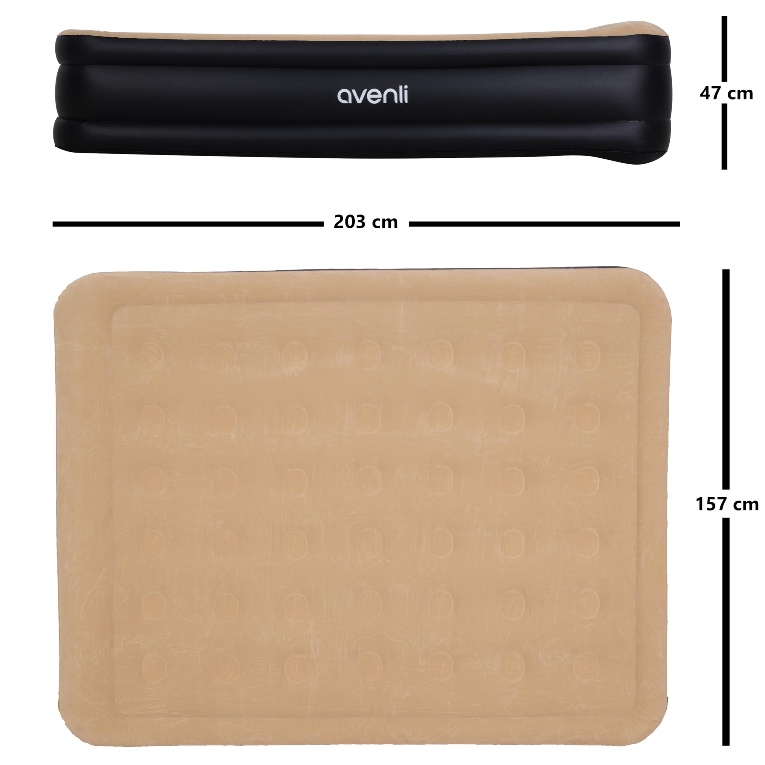 AVENLI Materasso Indoor Gonfiabile High Raised Queen Size 203x157x47 Floccato Nero Beige con Pompa Elettrica Integrata e Borsone