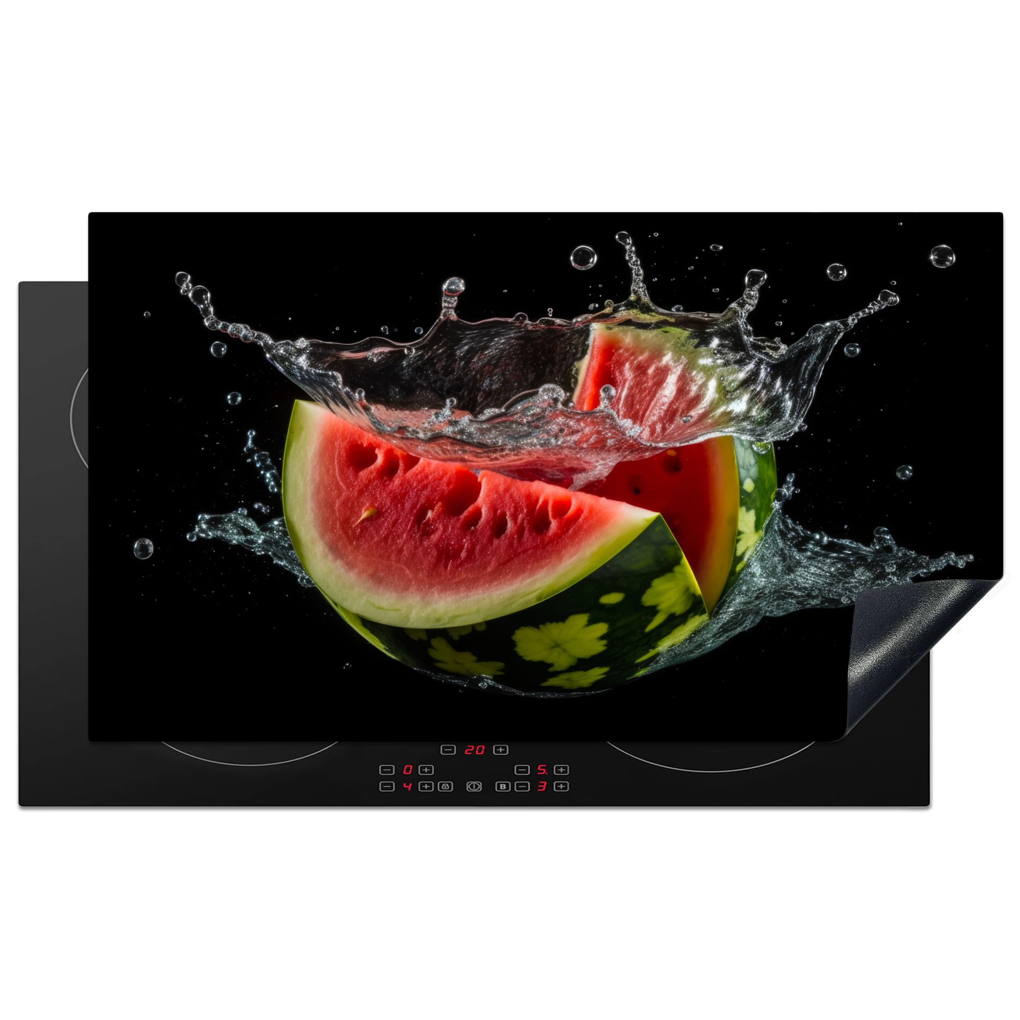 KitchenYeah© Induction Hob Cover Protector Mat 20.8"x36" / 91.6x52.7 cm Kitchen Universal Ceramic Covers for Electric Cookers Vinyl Watermelon - Black - Water - Fruit - Melon — image 1