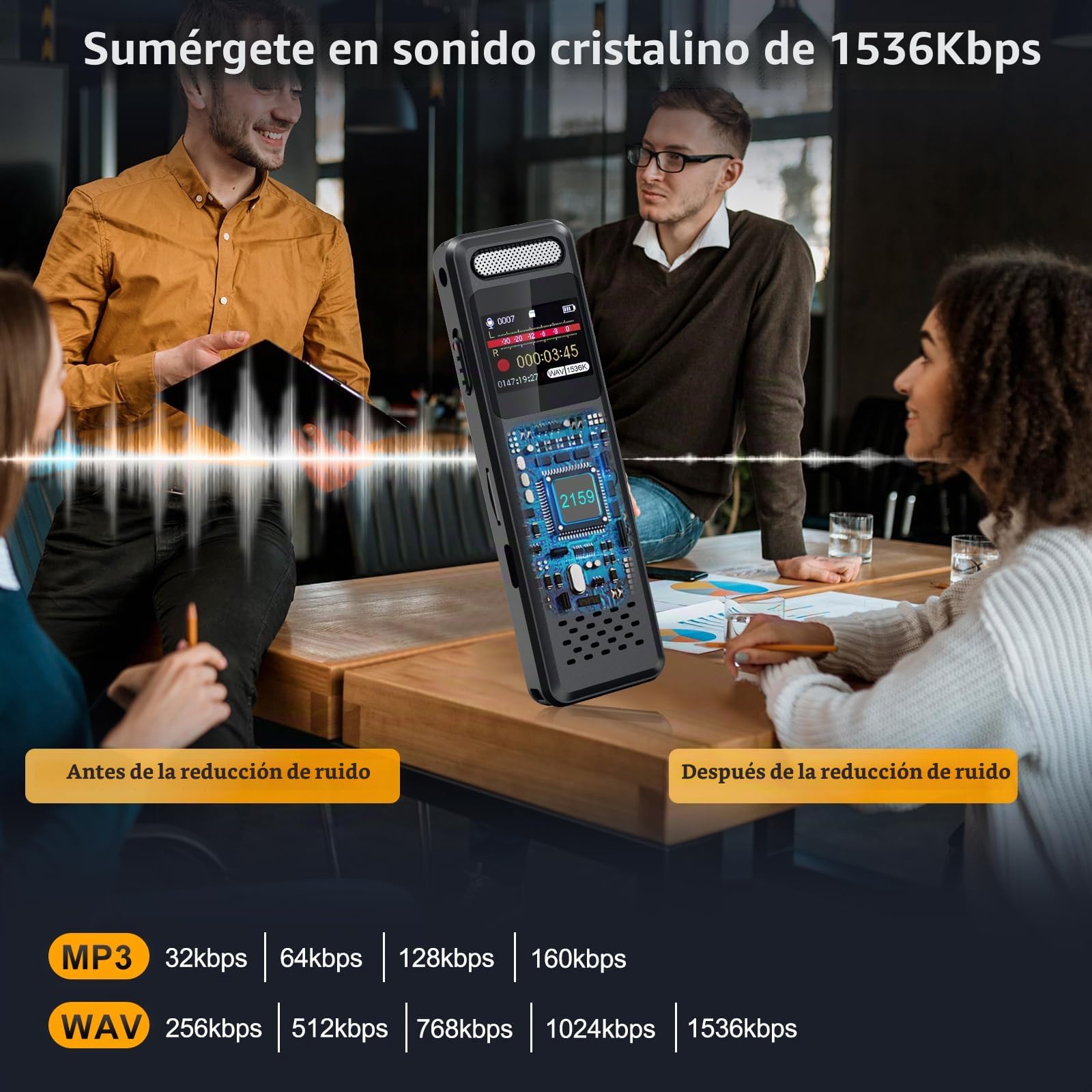 80GB Grabadora de Voz 100H Grabación Continua, Ponovo Grabadora Digital Activada por Voz 1536Kbps HD con Micrófono Ext, 1100mAh Grabadora de Voz Pequeña con Contraseña para Reunione Entrevista Clase | 64GB Tarjeta de Memoria, 16GB Memoria Integrada, 1100m