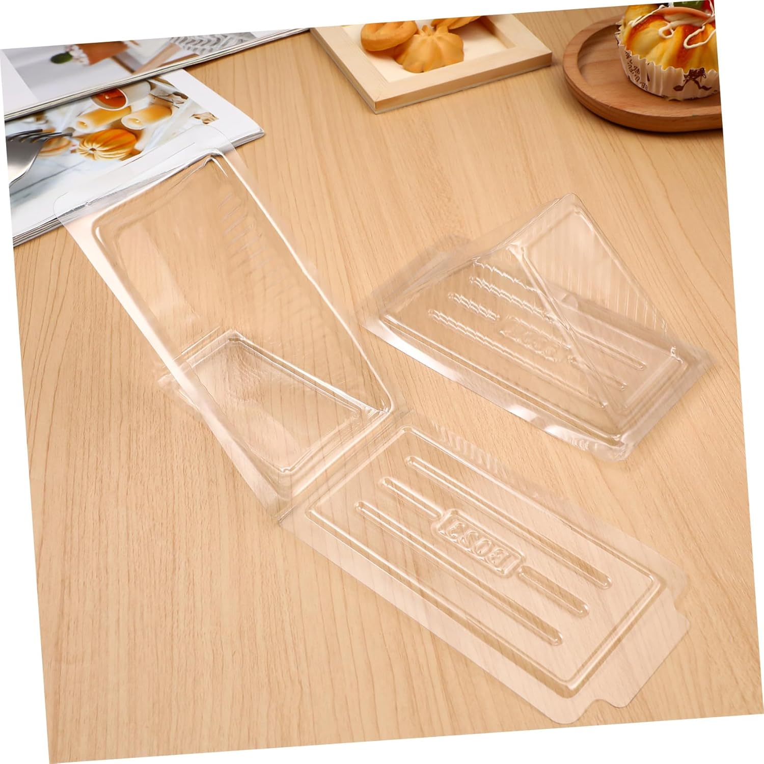 100 Pcs Packing Box Cupcake Containers Triangle Cake Container Sandwich Wrapping Boxes Cheesecake Container Donut Cookie Sandwich Containers Pasties Plastic Clamshell Slicer Bread