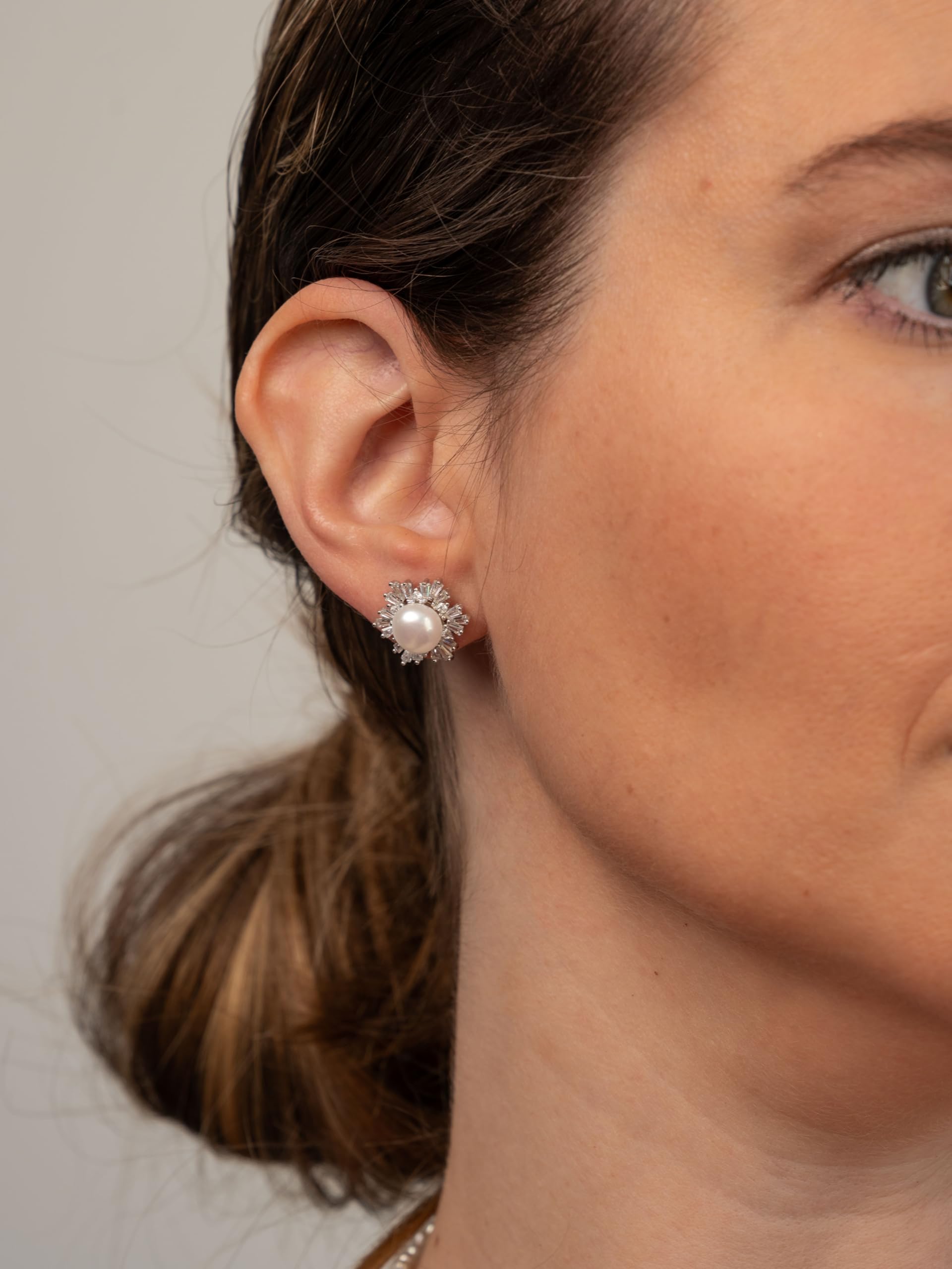 SECRET & YOU Orecchini Donna Perle Coltivate d'Acqua Dolce a Bottone e Zirconi | Argento 925 Rodiato