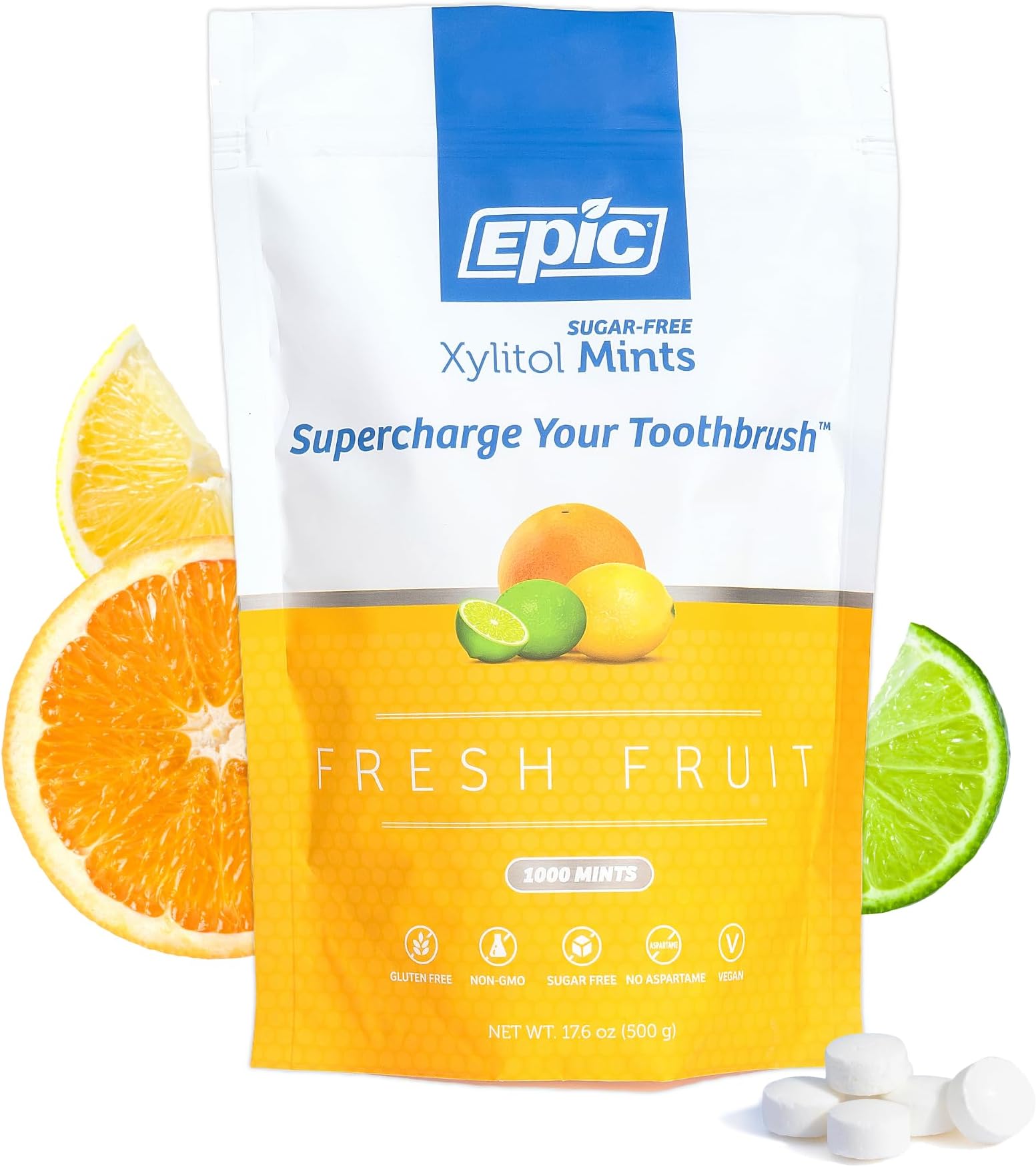 Epic 100% Xylitol Mints - Aspartame Free, Sugar Free - Fresh Fruit Flavored Mints, 1000 Pieces (Pack of 1)