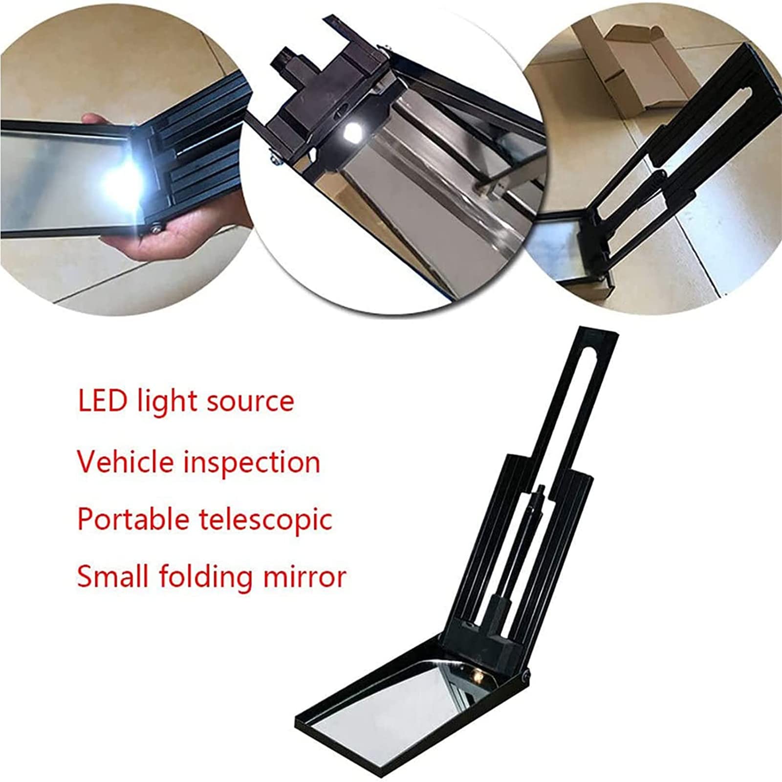 Espejo De Inspección Telescópico Portátil, Espejo De Inspección para Debajo del Vehículo, Varilla De Ajuste De 150 Mm A 470 Mm, Luz Led, Utilizado para Inspeccionar