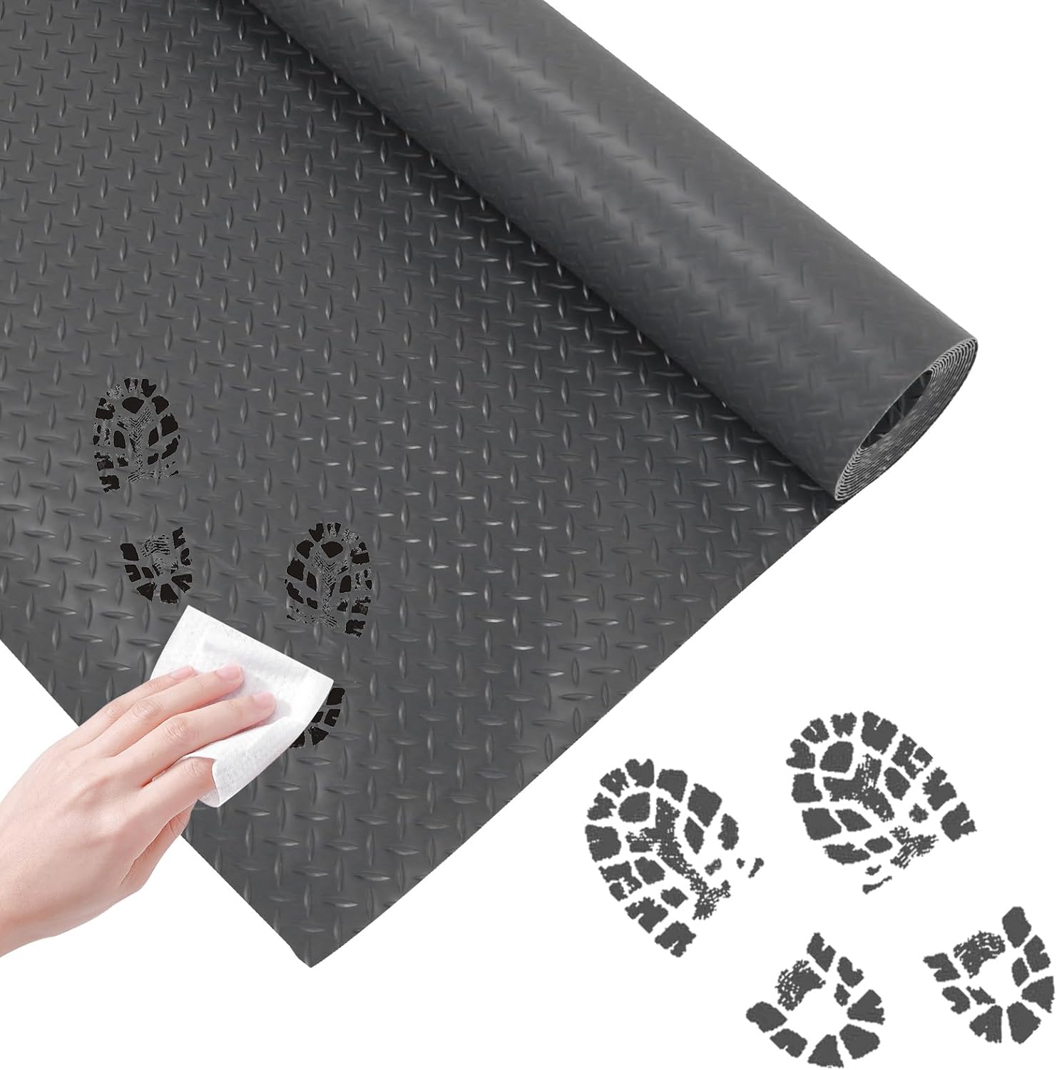 7.9x32.8 FT Golf Cart Parking Mat 2.5mm Garage Shop Parking Mat Diamond Plate PVC Flooring Roll for Truck Trailer SUVs Van Golf Cart Motorcycle (Dark Grey 2.4 * 10m)