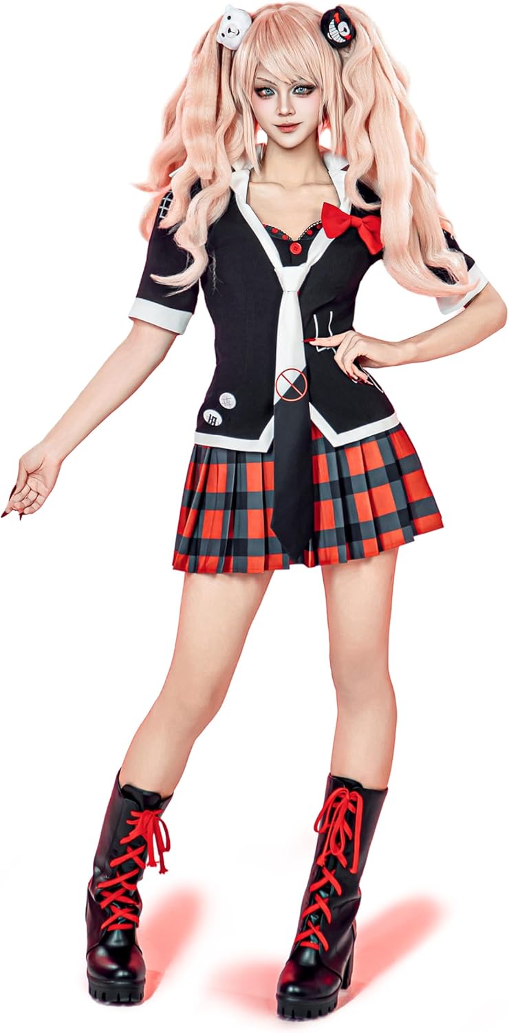 OSIAS Women Enoshima Junko Cosplay Costume with Neck Ornament and Bow Tie