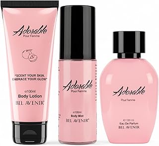 Belavenir Adorable Her Luxe Layering Gift Set 3 in 1 Perfume, Body Mist & Lotion (300 ml) Floral Fruity & Musky Accord Long Lasting Women Fragrance Gift Set An Elegant Ritual by Bel Avenir