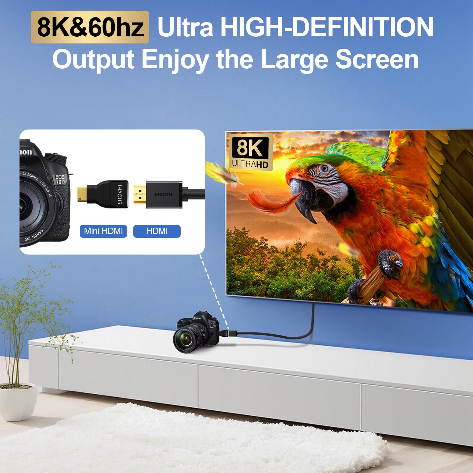 JHAOUS Adattatore da Mini HDMI a HDMI, 8K a 60Hz, 4K a 144Hz, 2K @ 240Hz femmina a mini HDMI maschio, compatibile con DSLR, videocamera, Raspberry Pi Zero W, laptop, tablet, HDTV, proiettore, monitor