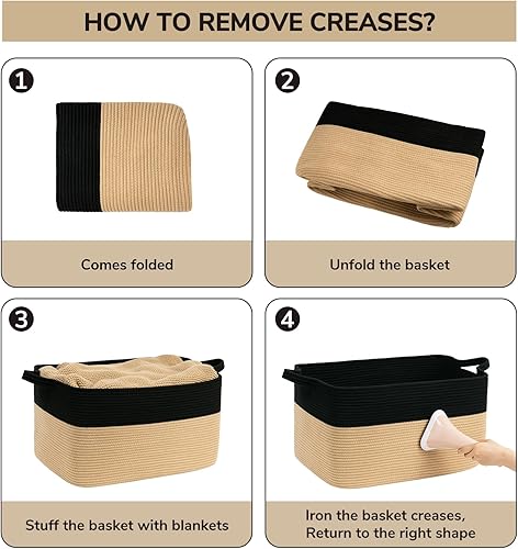 Vista 133 de Goodpick Cesta grande de almacenamiento de juguetes, cestas de cuerda de algodón gris para bebés, niños, cesta de almacenamiento tejida con asa