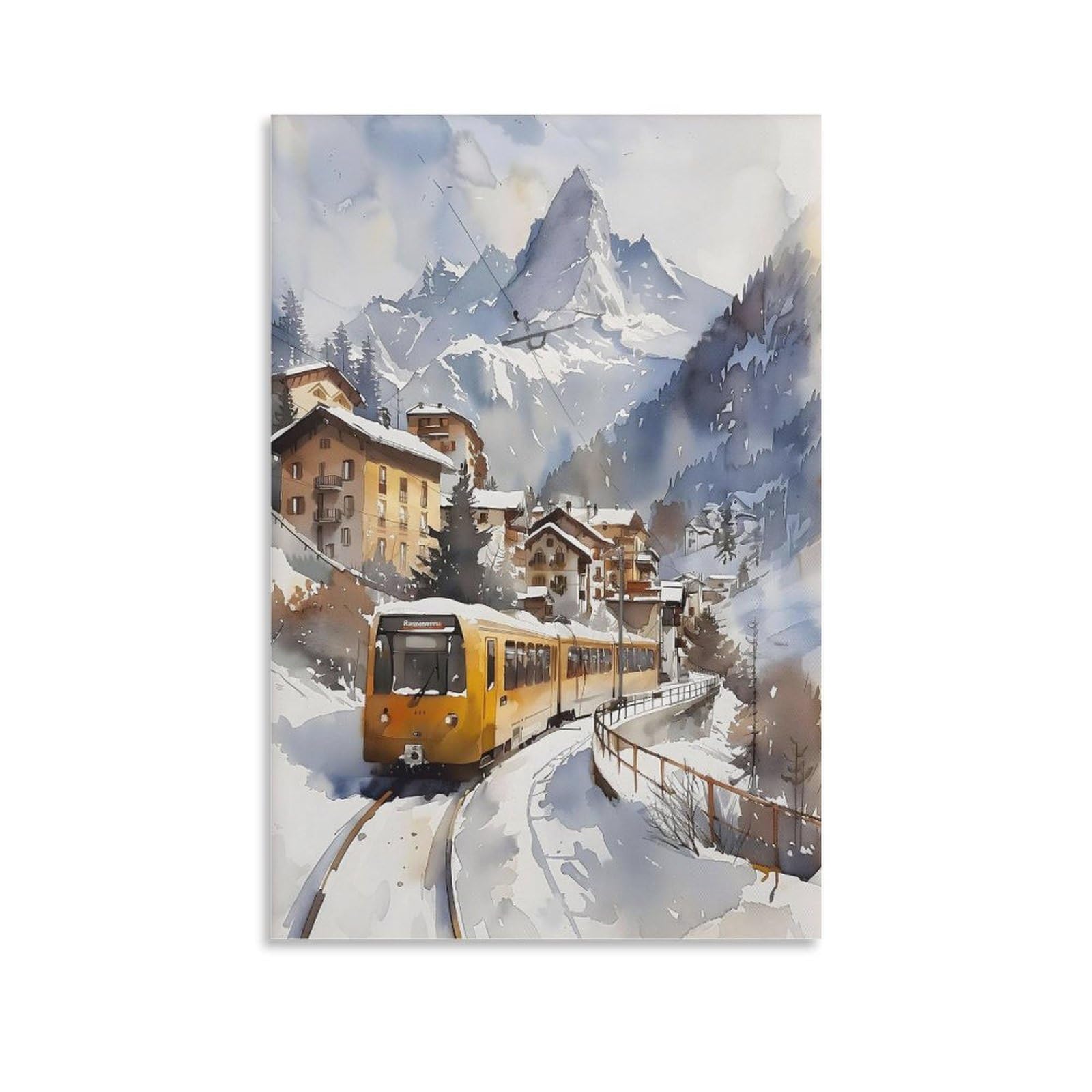 Piank Swiss Alps Watercolor Painting Mountain Wall Art Matterhorn Poster Travel Print Ski Art Housewarming Gift Unframe 16X24inch(40X60cm)