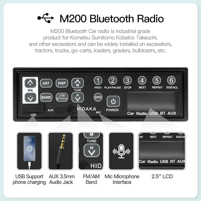 Radio Bluetooth Universal para Excavadora M200 12/24V miniatura 3