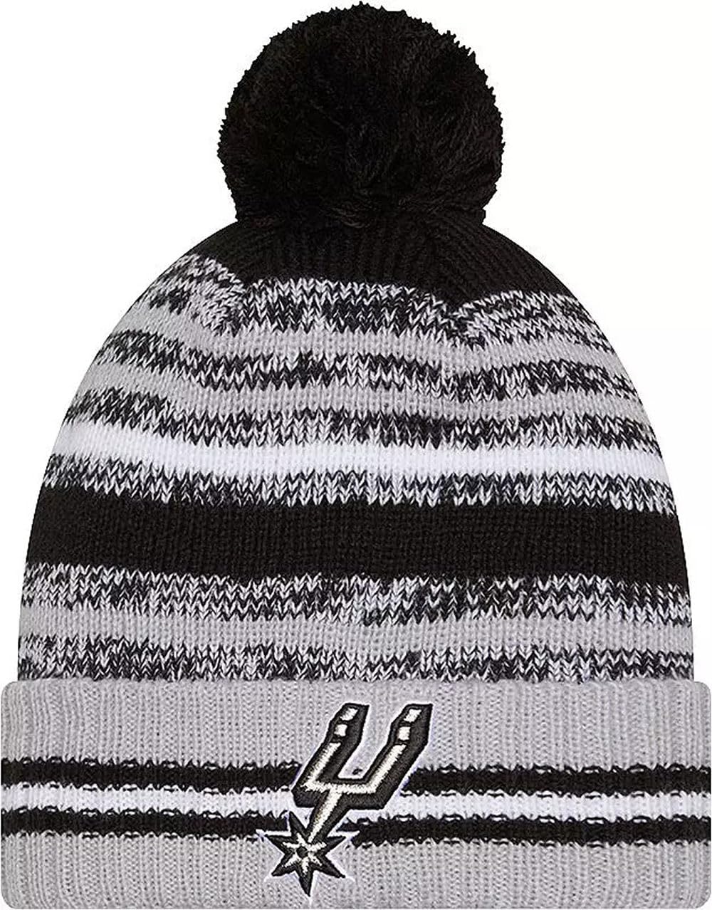New Era Sideline Sport Striped Cuffed Knit Beanie Hat Pom - NBA Cheer Winter Knit Toque Cap