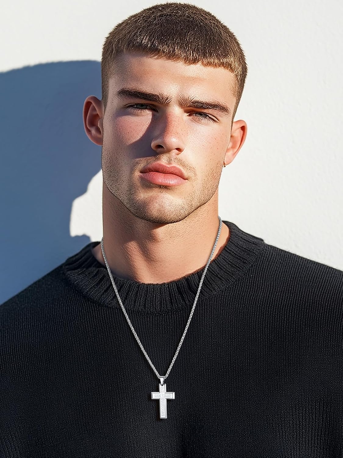 U7 Cross Necklace for Men, Stainless Steel Silver Black Gold Mens Cross Necklace, 22-24 Inches - Image 2