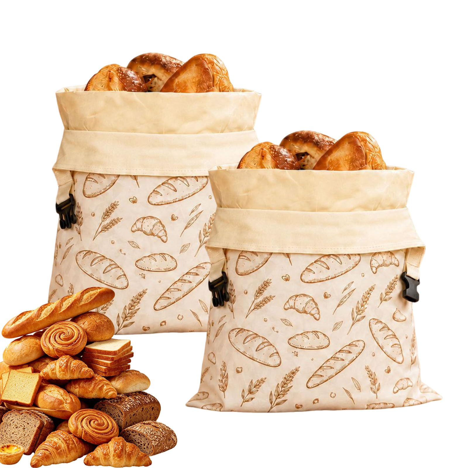 Jorcedi Extra Large Beeswax Bread Bags, Reusable Cotton Linen Fresh Storage Pouches For Homemade Sourdough & Artisan Bakery Loaves. (B-2Pcs)
