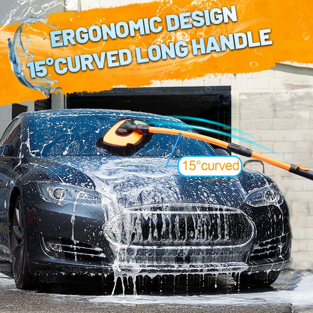 Cepillo de microfibra para lavado de coche, mango extensible, sin arañazos, ajustable a 180°, suministros de limpieza de automóviles, color naranja