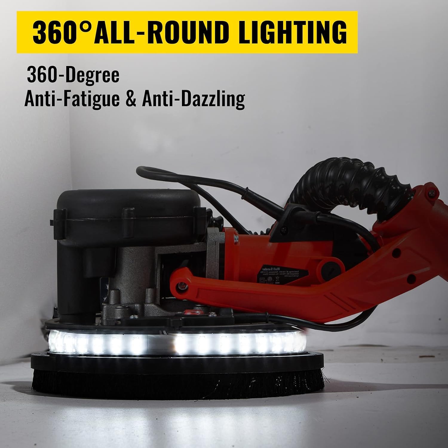 VEVOR Levigatrice per Cartongesso 850W, Velocità 800-1750 giri/min, Impugnatura Estensibile, Luce LED, Tubo per la Polvere Lungo