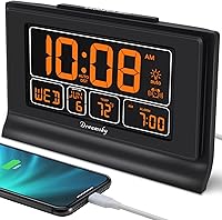 Vista 8 de DreamSky Despertadores para dormitorios con batería de respaldo, reloj digital de ajuste automático con fecha y día de la semana, temperatura