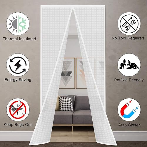 Miniatura 8 de Cortina aislante para puerta, térmica, magnética, autosellante, para invierno, para cocina, dormitorio, sala de aire acondicionado, manos libres, se