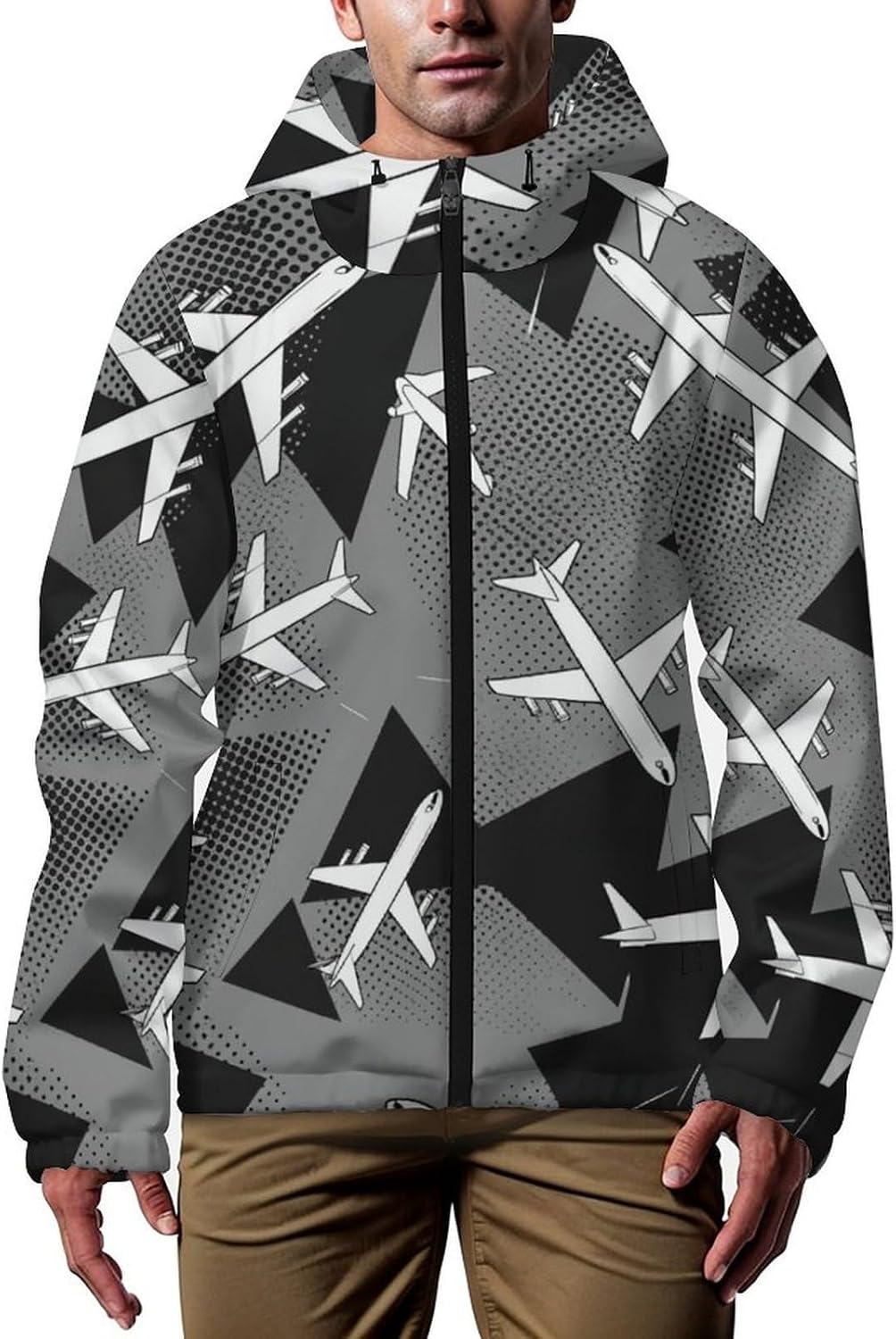Men's Windbreaker Jacket Hooded Lightweight Casual Coat with Pockets for Travel Hiking Golf Running