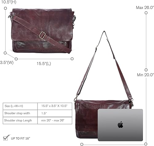 Vista 4 de Oak Leathers Leather Messenger Bag for Men and Women - Laptop Briefcase Bag For College, Office, Adjustable Shoulder Strap Nuez