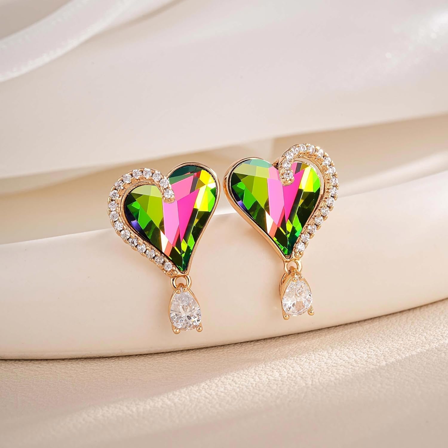 Austrian Crystal Heart Stud Earrings for Women Trendy Halo Drop Earrings 14K Gold Plated Hypoallergenic Jewelry - Image 4