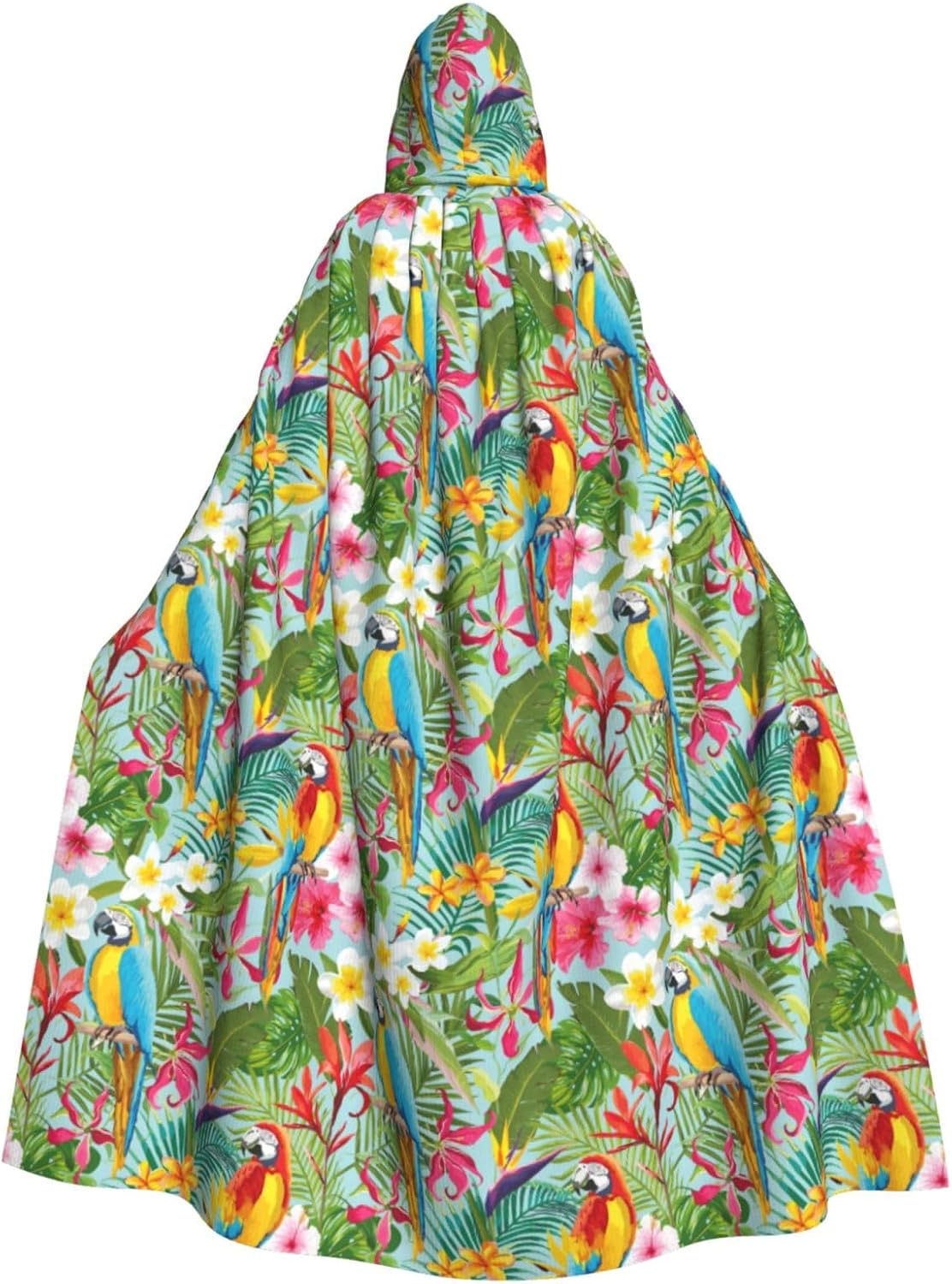 Tropical plants and parrots print Hooded Robe Cloak for Adult Halloween Wizard Vampire Cosplay Costume Fancy Cool Cape