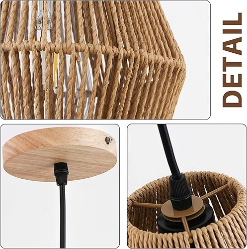 Miniatura 5 de Lámpara colgante de ratán tejido bohemio, 7 pulgadas, mini lámpara colgante con jaula de trabajo manual, iluminación colgante pequeña natural de