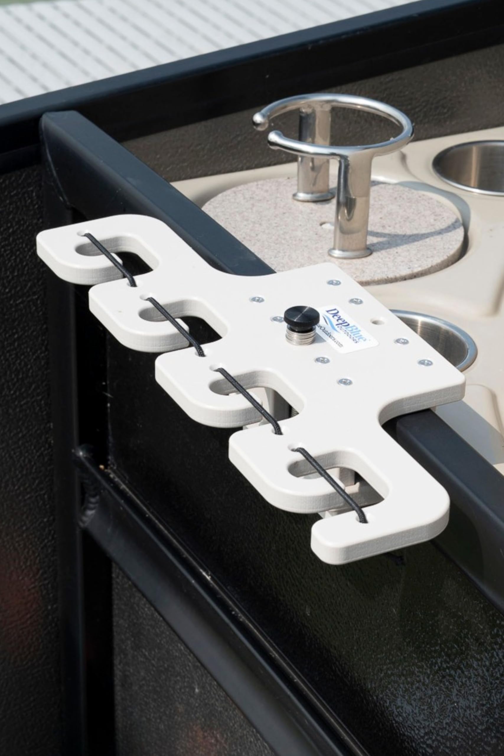 Pontoon Boat Fishing 4-Rod-Holder Black – No-Tool Rail Mount | USA Made