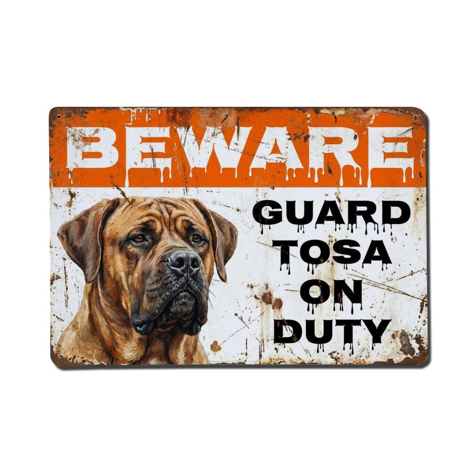 Vintage Funny Tosa Guard Beware of Dog Porch Metal Tin Sign