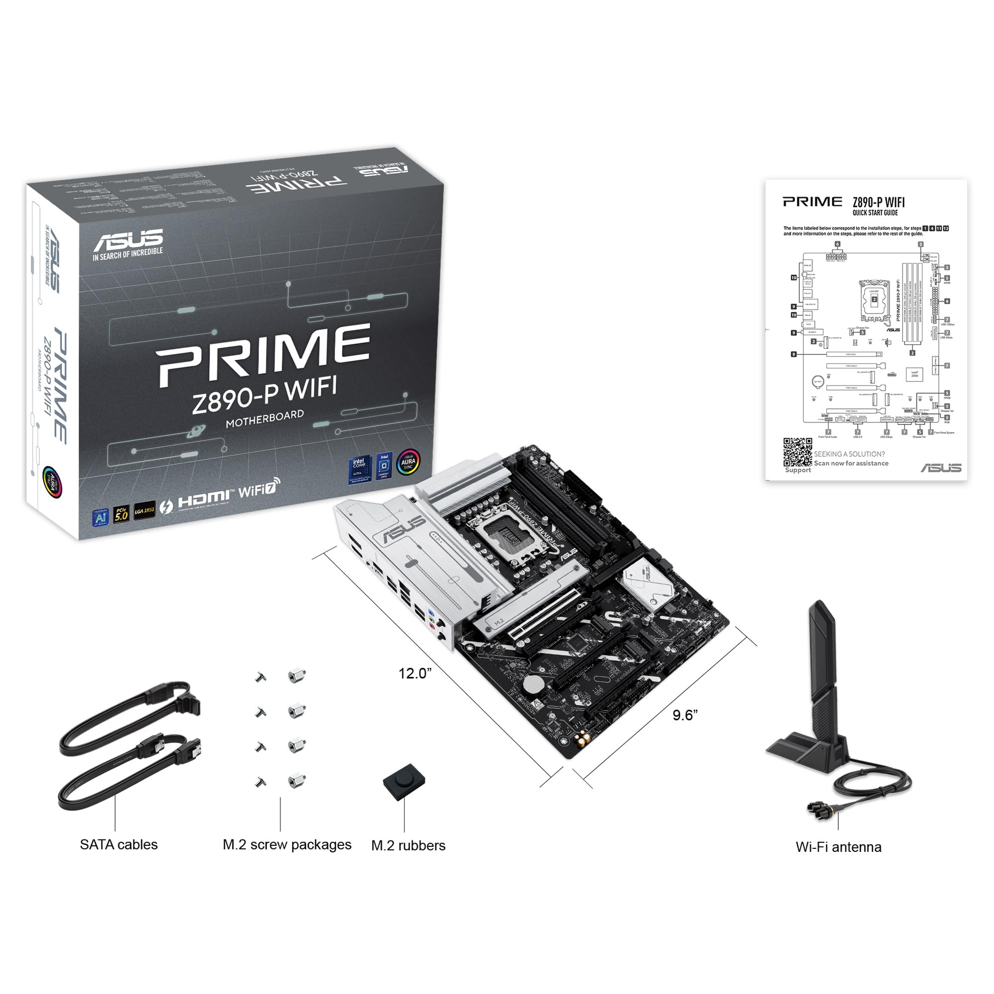 ASUS Prime Z890-P WiFi - Placa Base ATX, 14+1+2+1 (80A) etapas de Potencia, DDR5, PCIe 5.0 Compatible con GPU de última generación, Puerto Thunderbolt 4 USB Tipo-C, Wi-Fi 7, Antena Q