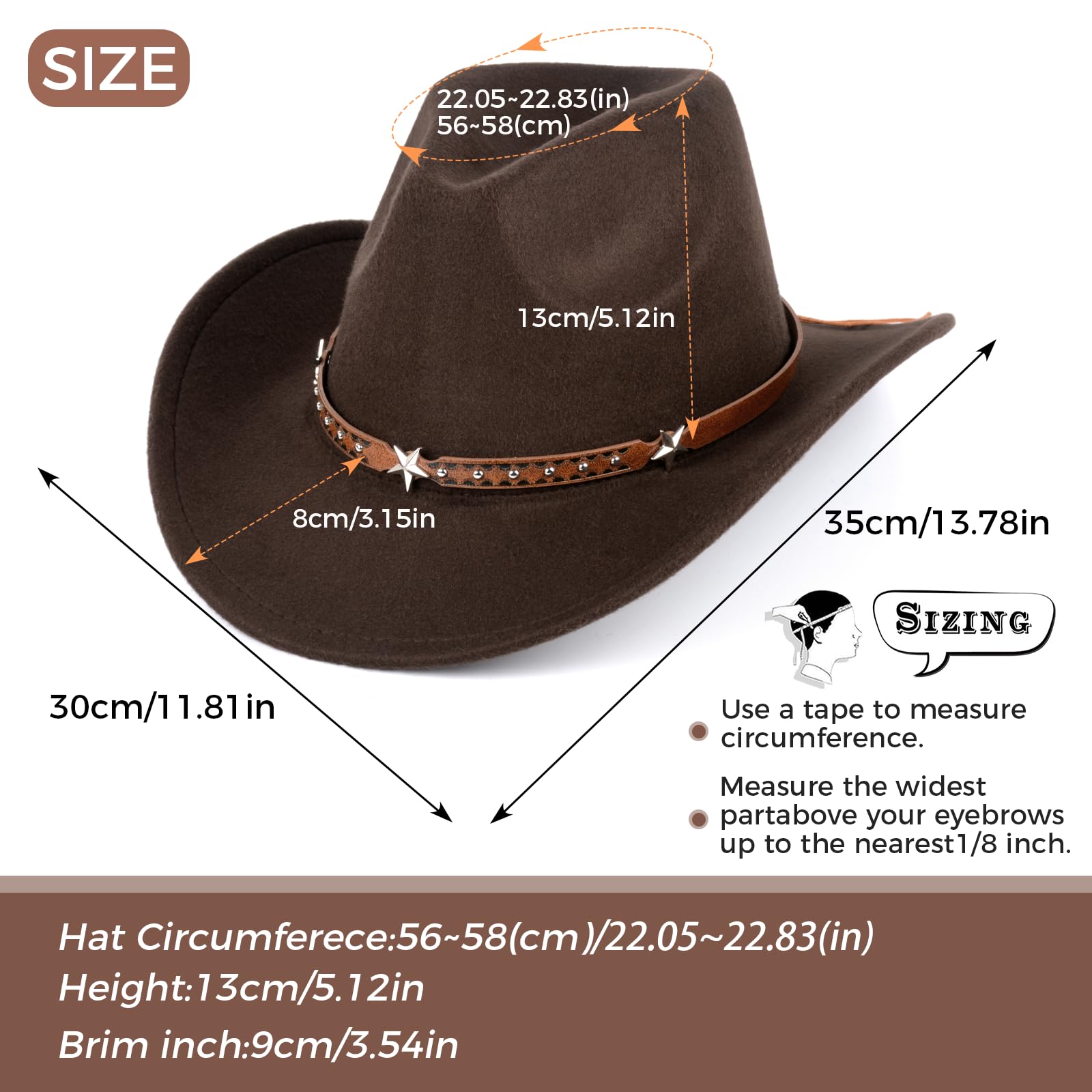 Männer und Frauen Western Cowboy Hüte, Western Hüte sind Feiertagskostüme, Karneval und Mottopartys, Kaffee