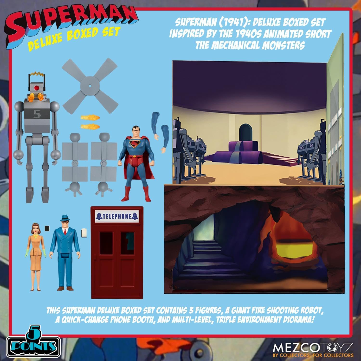 Mezco 5 Points Superman - The Mechanical Monsters (1941): Deluxe Boxed Set