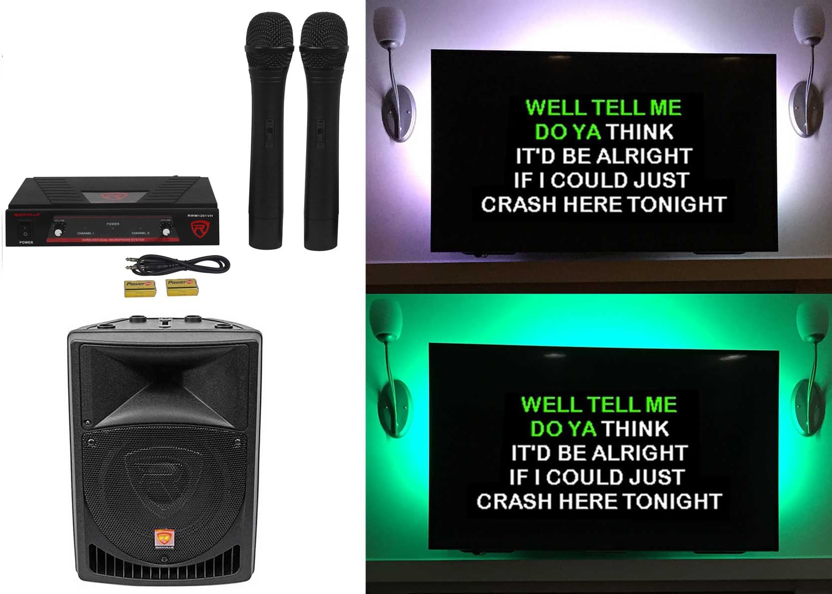 Rockville 8" Powered Pro Karaoke Machine/System w/LED's+(2) Wireless Microphones