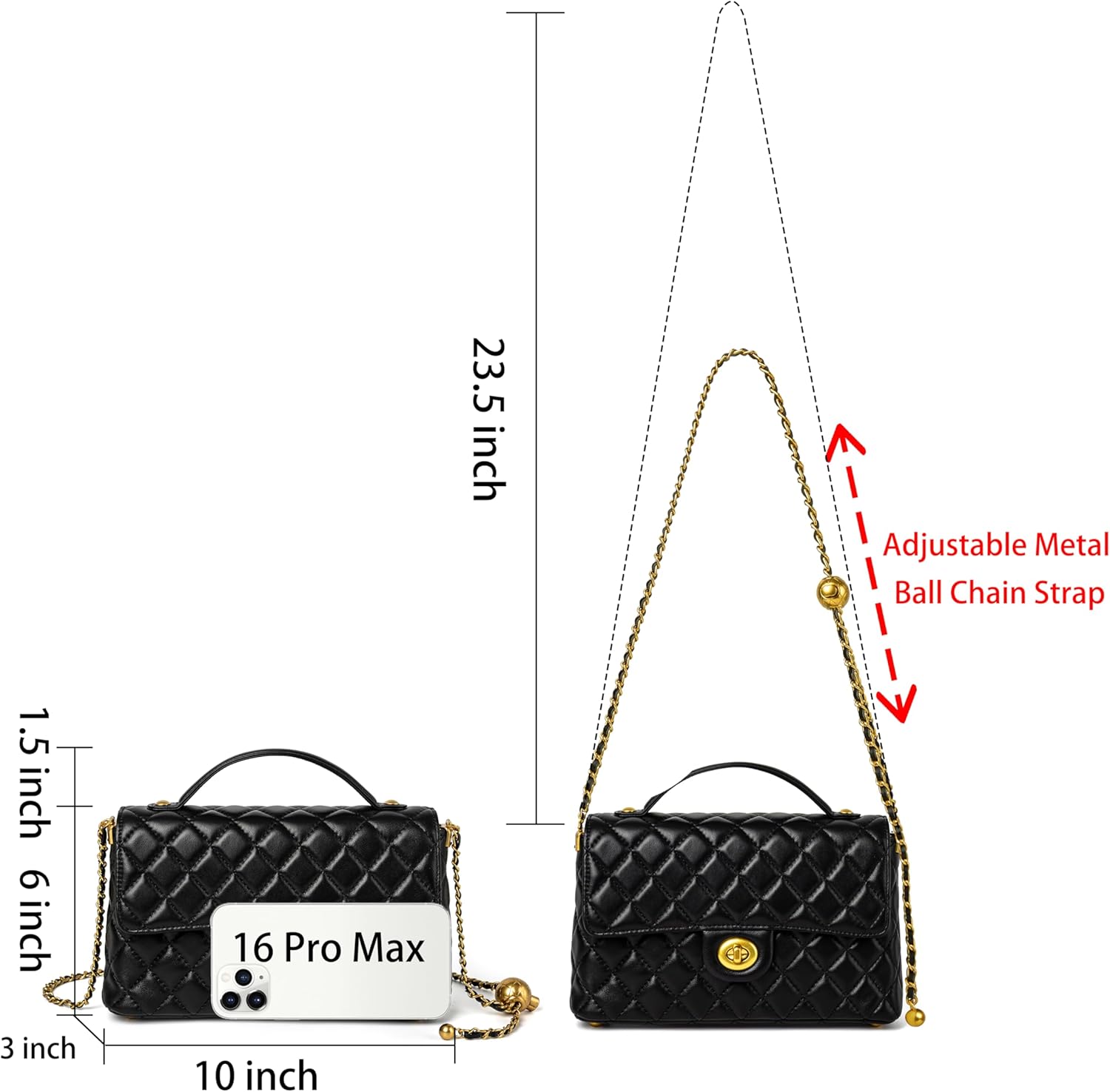 DORIS&JACKY Quilted Top Handle Satchel Purse for Women. Designer Lambskin Crossbody Shoulder Bag with Twist Lock Flap - Image 4