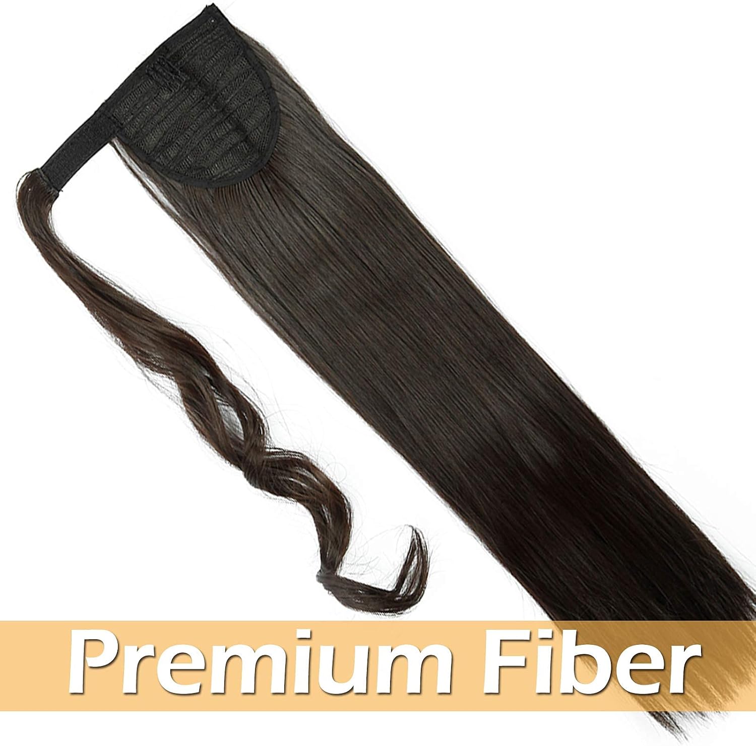 Dark Brown Ponytail 23inch Hair Extension Wrap Around Ponytails Clip in on Pony Tail Synthetic Straight Hairpiece - Image 4