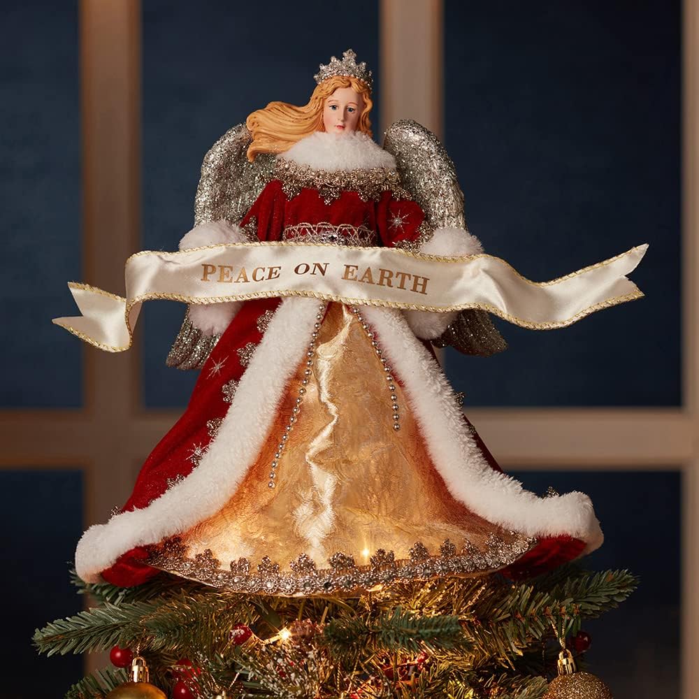 10-Inch Regal Red and White Angel Resin Tree Topper