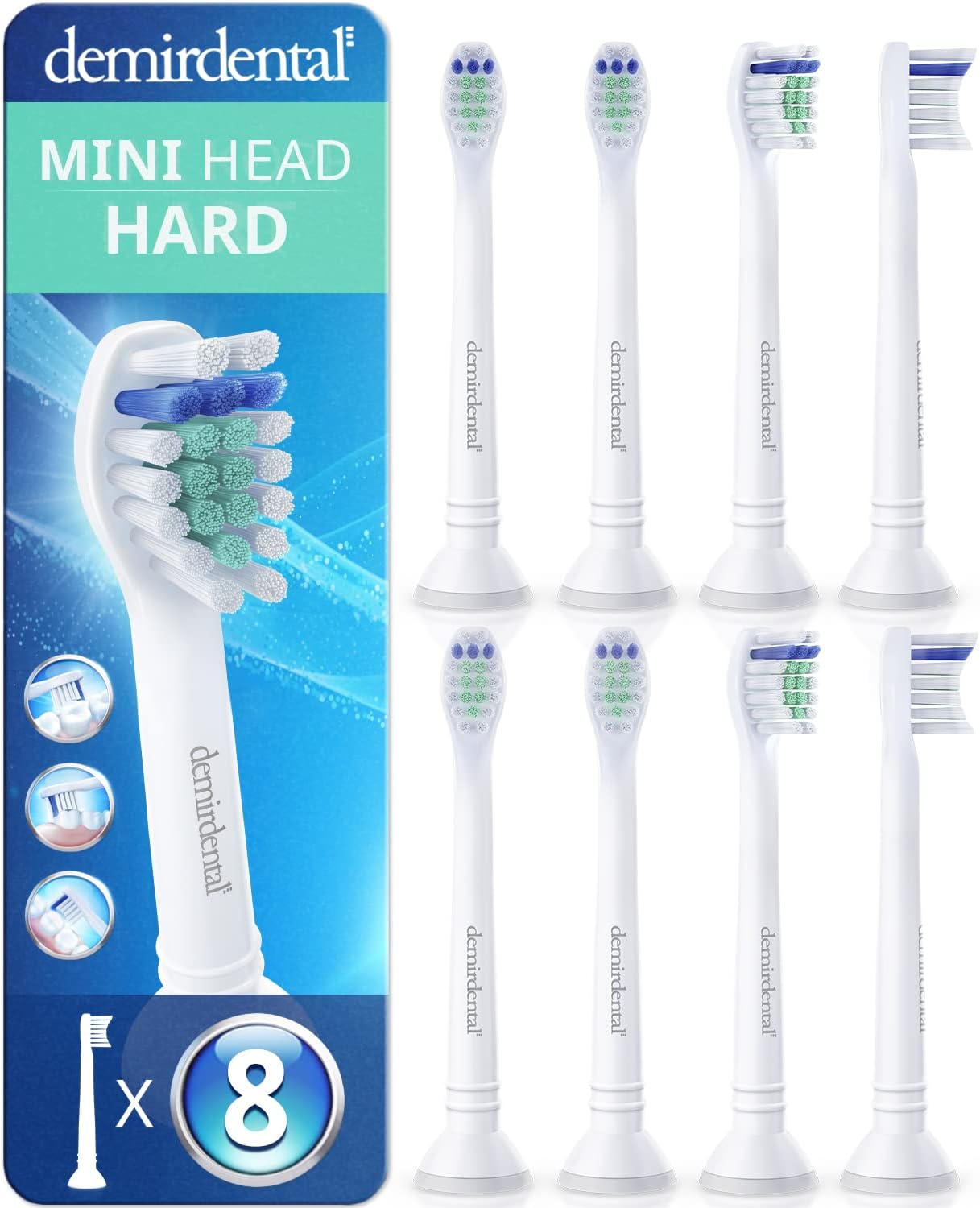 Toothbrush Heads Mini Hard Compatible with Philips Sonicare Toothbrush Heads - Small Replacement Heads - Small Brush Heads - White - Replaces HX7048-8 Pack