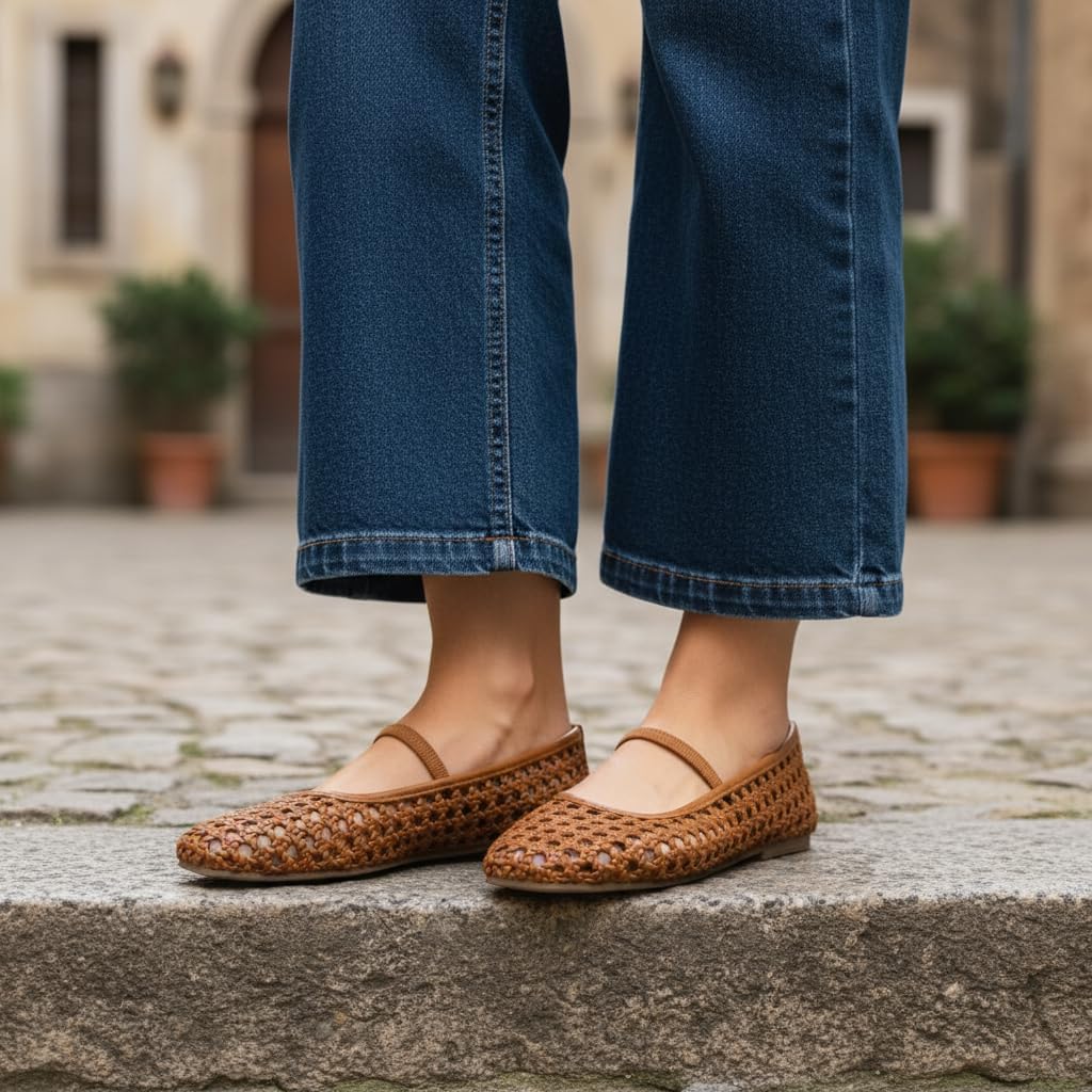 CUSHIONAIRE Weavy Squared Toe Woven Ballet Flats Shoes for Women with Memory Foam | Comfortable Mary Jane Flats for Women with Breathable Mesh Design | Wide Widths Available - Image 5