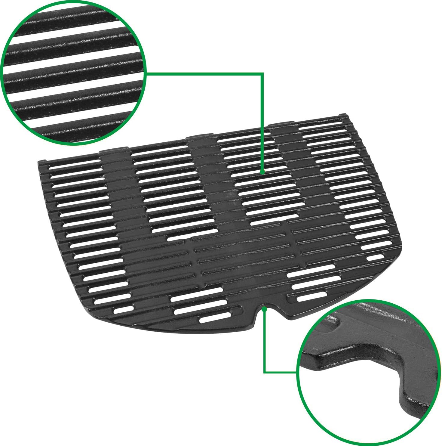 WELL GRILL Żeliwny ruszt do grillowania 7646, części zamienne do Weber Q300, Q320, Q3000, Q3200, seria grilla gazowego, ruszt żeliwny 45 cm, ruszt żeliwny do Weber 7584 586002 57060001, 2 sztuki