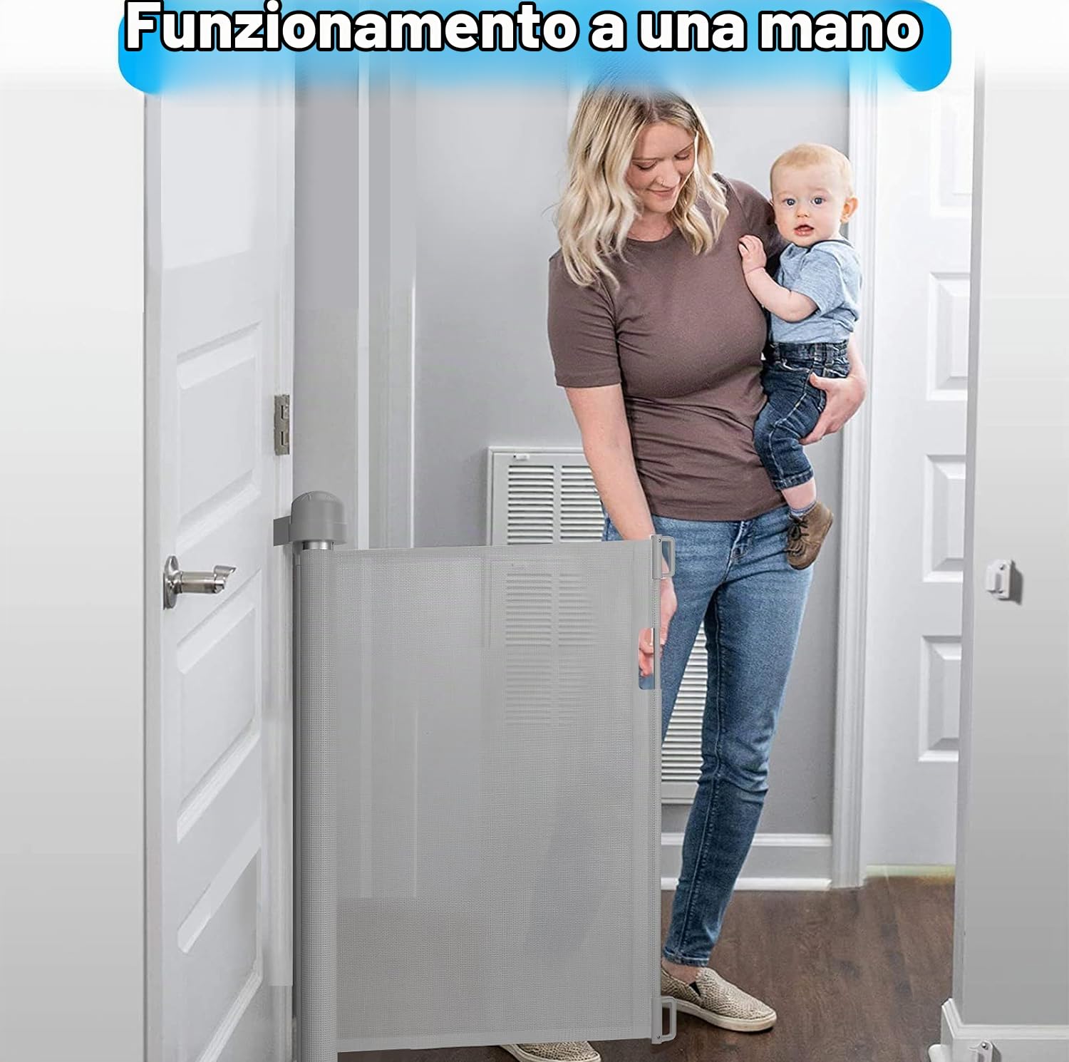 LARS360 Griglia di protezione per scale estensibile, 0 – 180 cm, per porta di sicurezza, per interni ed esterni (grigio)