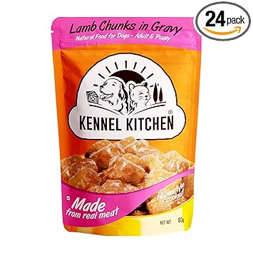 Kennel Kitchen Wet Dog Food for Both Adult & Puppy Lamb Chunks in Gravy 70 Grams (Pack of 24)
