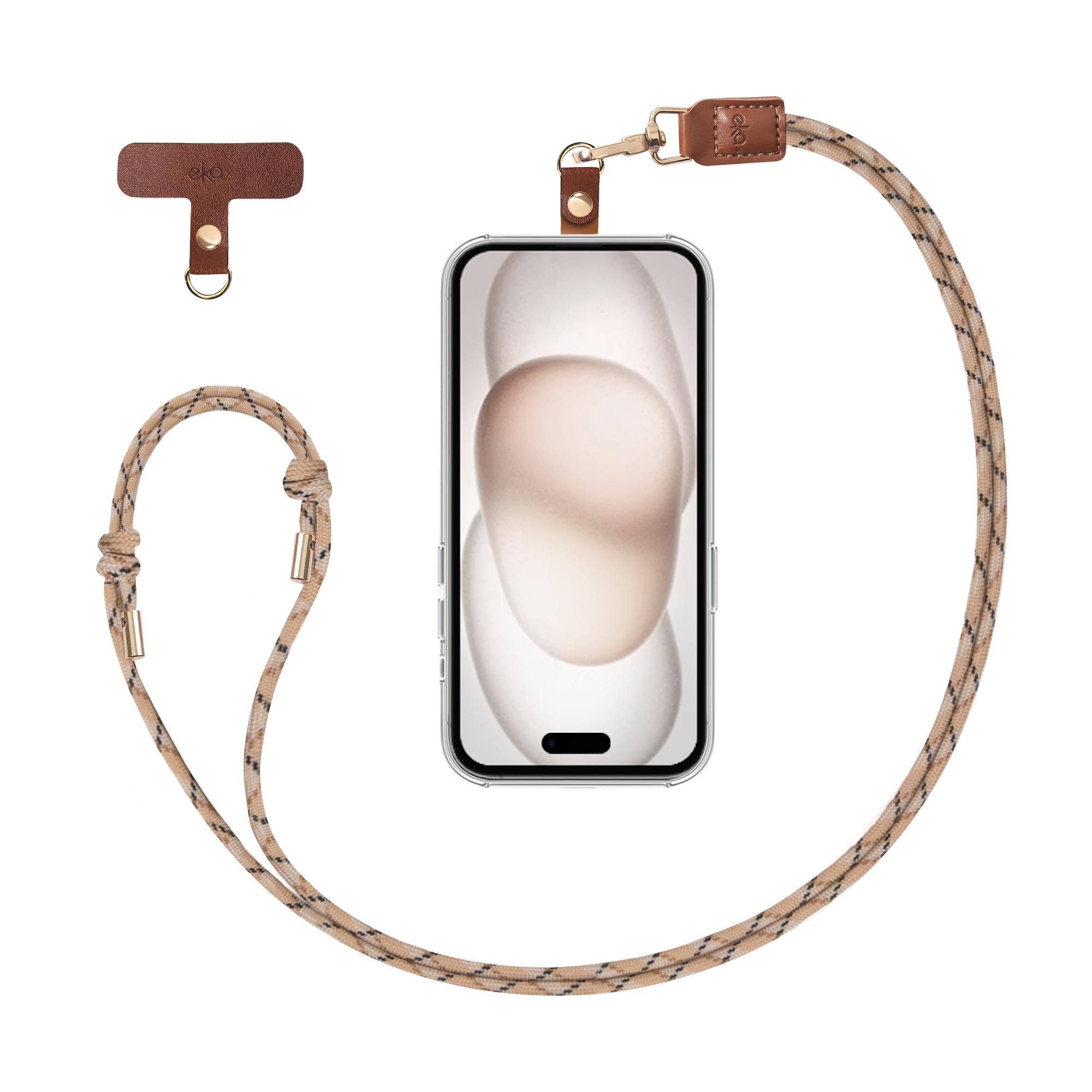 EKAX Uniwersalny łańcuszek na telefon komórkowy z 2 haczykami | obroża do zawieszenia bez etui | Crossbody pasek na telefon komórkowy z bezklejącą podkładką | łańcuszek do wszystkich smartfonów,