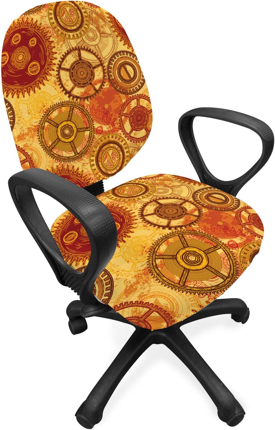 Ambesonne Steampunk Office Chair Slipcover, Vintage Pattern with Various Gears of Clockwork on Worn Out Style Background, Protective Stretch Decorative Fabric Cover, Standard Size, Multicolor