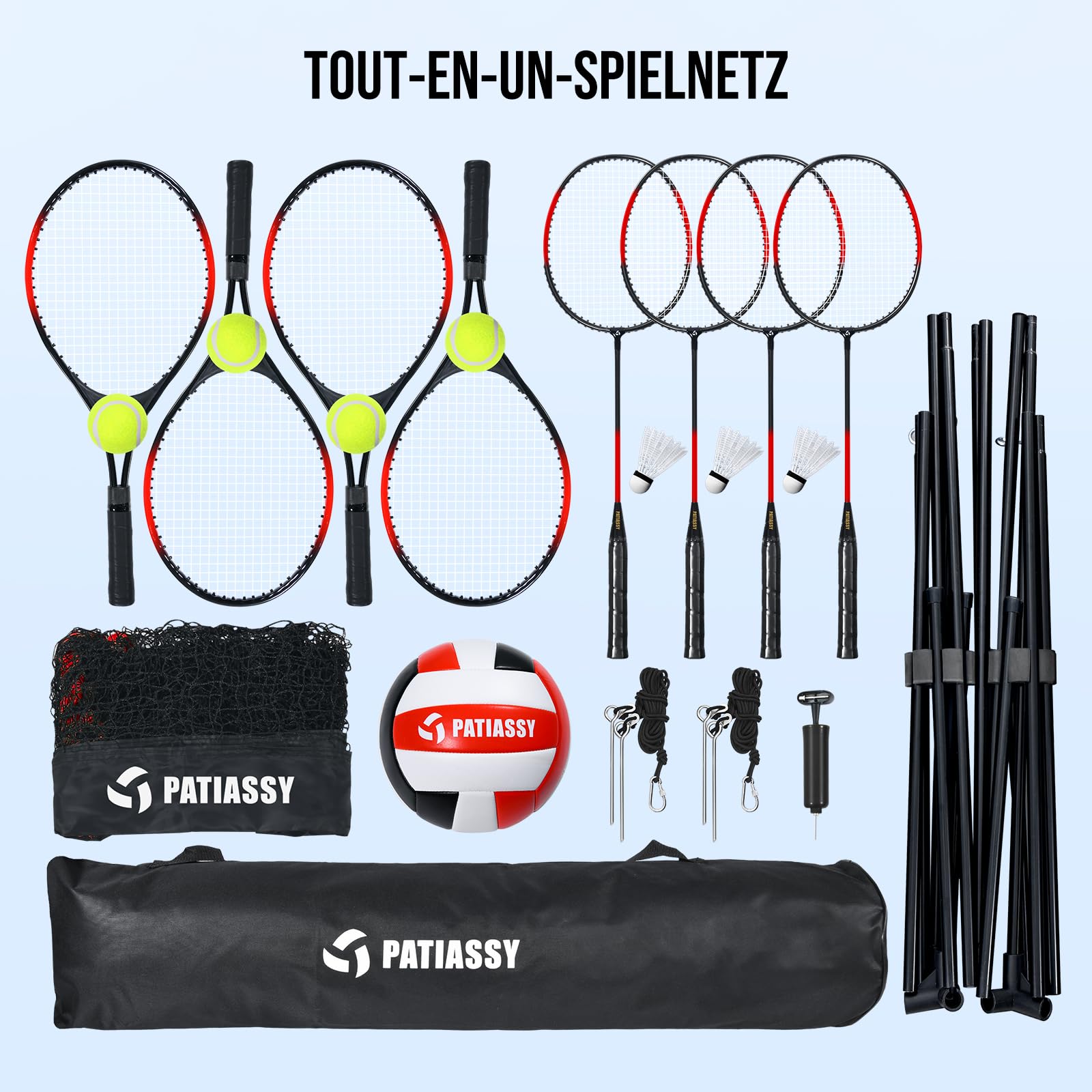 Filet de Badminton, Filet de Volley de 520 cm, 3 hauteurs Peuvent être ajustées, Ensemble Portable pour Le Tennis, à l'intérieur et à l'extérieur, Loisirs idéal pour Enfants et Adultes