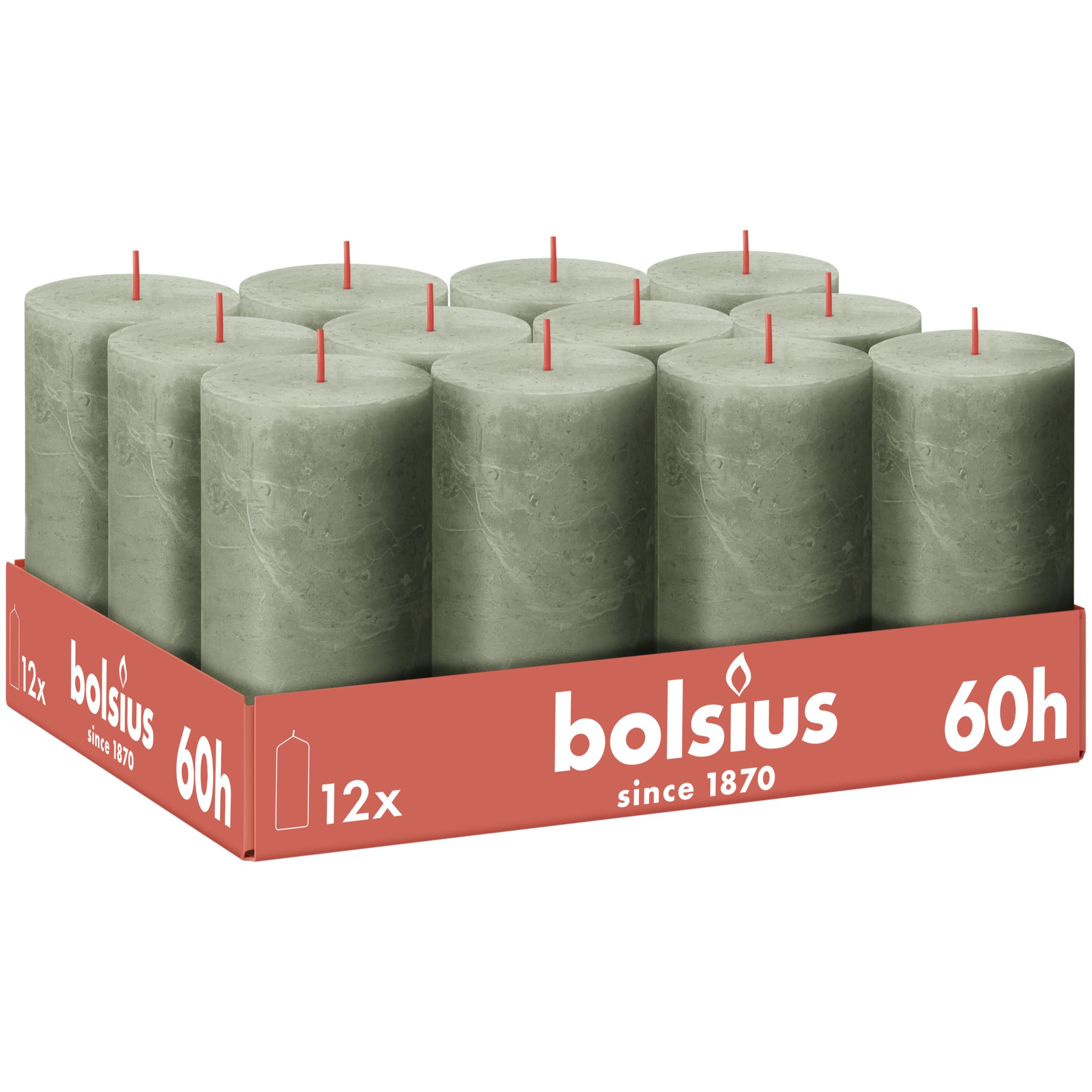 Bolsius - Rustykalna świeca – zielona – 12 sztuk – 13 cm – świece dekoracyjne – zawiera naturalny wosk roślinny – bez oleju palmowego