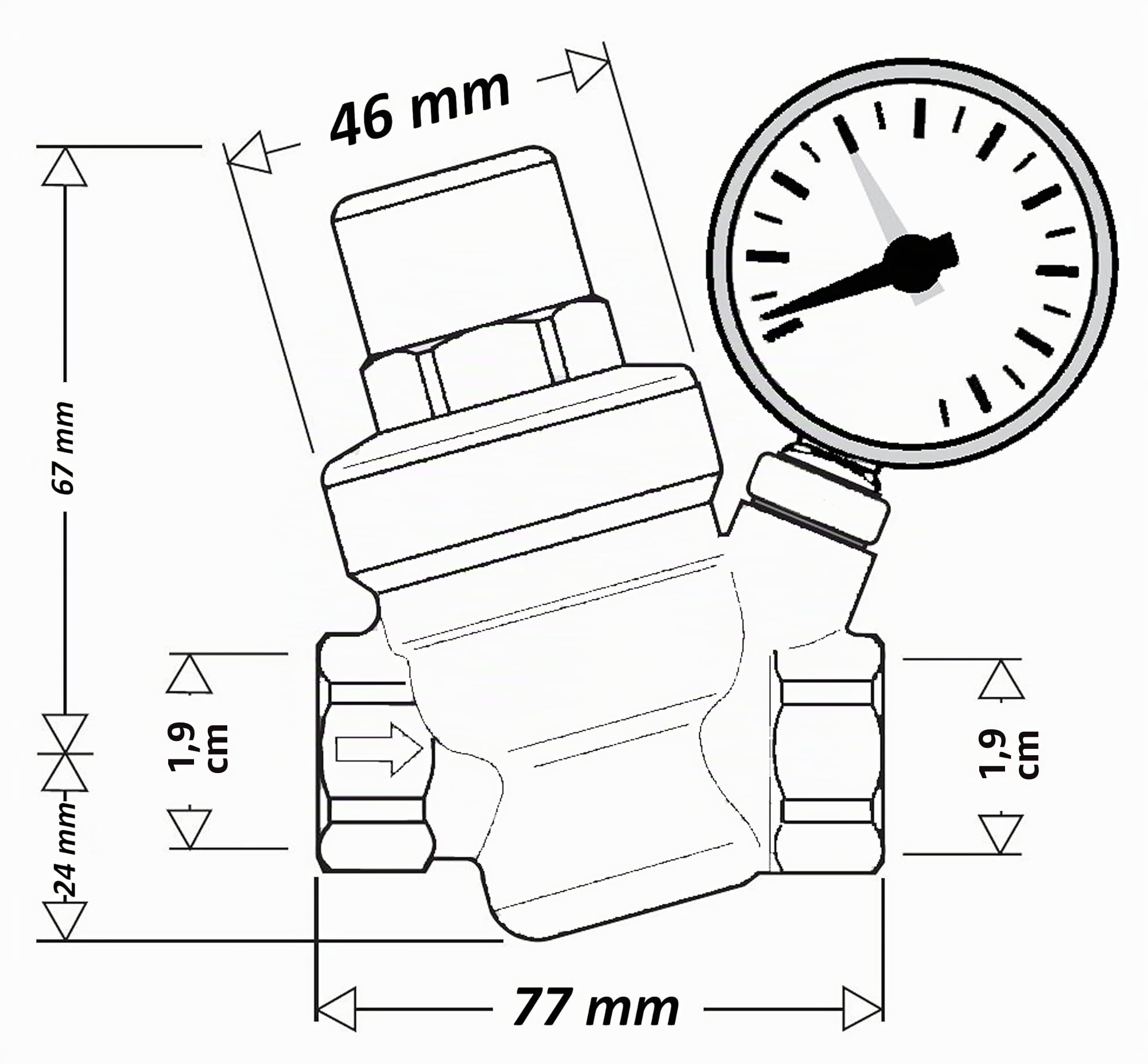 Réducteur de Pression d'eau avec Manomètre Régulateur 3/4" avec Filtre à Tamis Vanne de Réduction de Pression en Laiton avec Membrane NBR