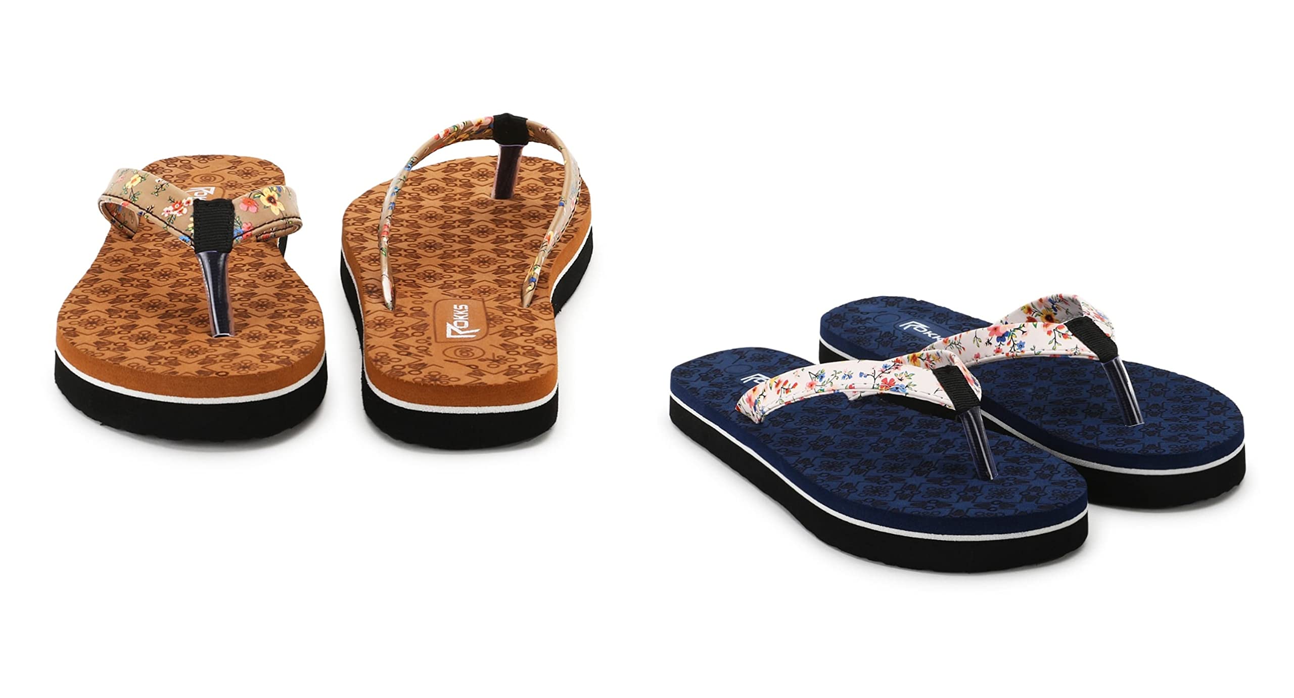 ROKKS Womans Fashionable Flat Sandals Stylish Flip Flops Soft Comfortable Slipper Combo for Girls/Ladies (Foot-Combo-02) (Blue & Brown, numeric_7) (B0BGZZD9VW) Amazon Price History, Amazon Price Tracker