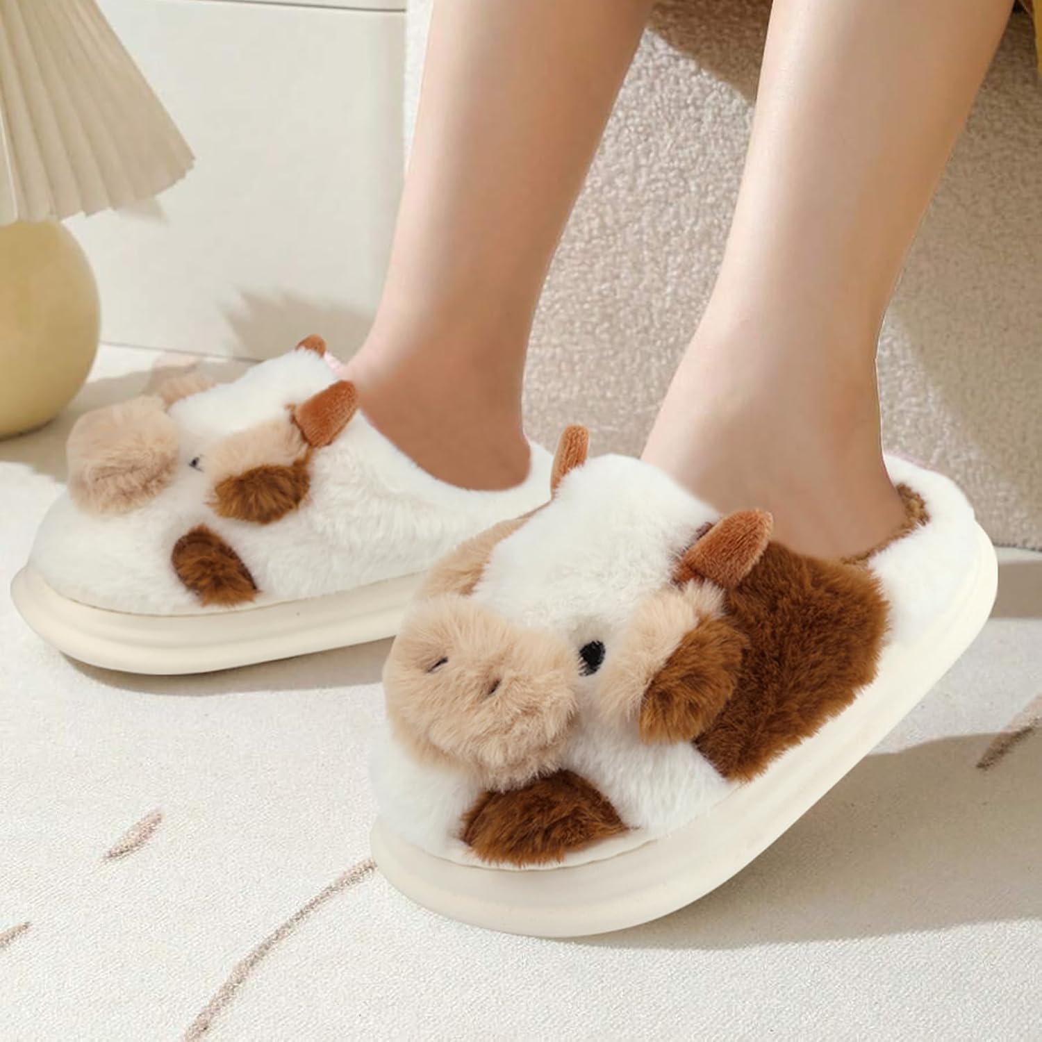 Kids Cow Slippers Toddler Boys Girls Soft Plush House Slippers Cute Animal Winter Comfy Warm Fuzzy Memory Foam Non-slip Indoor Outdoor Shoes - Image 2